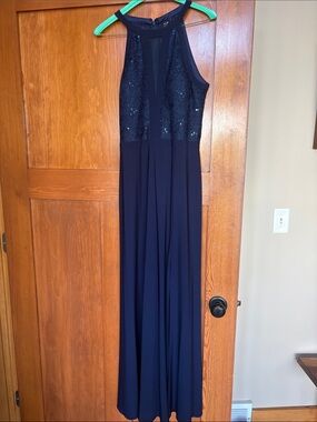 Sequined Halter Navy Maxi Dress